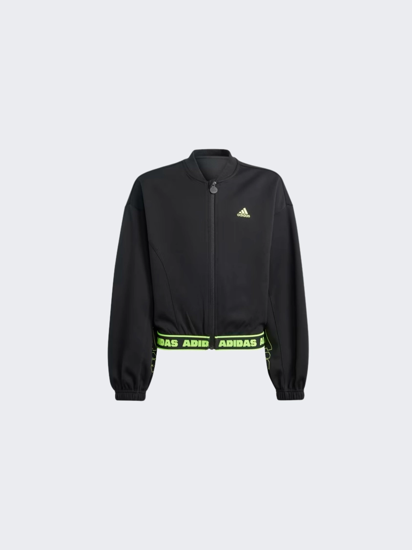 Adidas Dance Crop Full Zip Kids-Girls Sportswear Jacket Black/Carbon/Lemon
