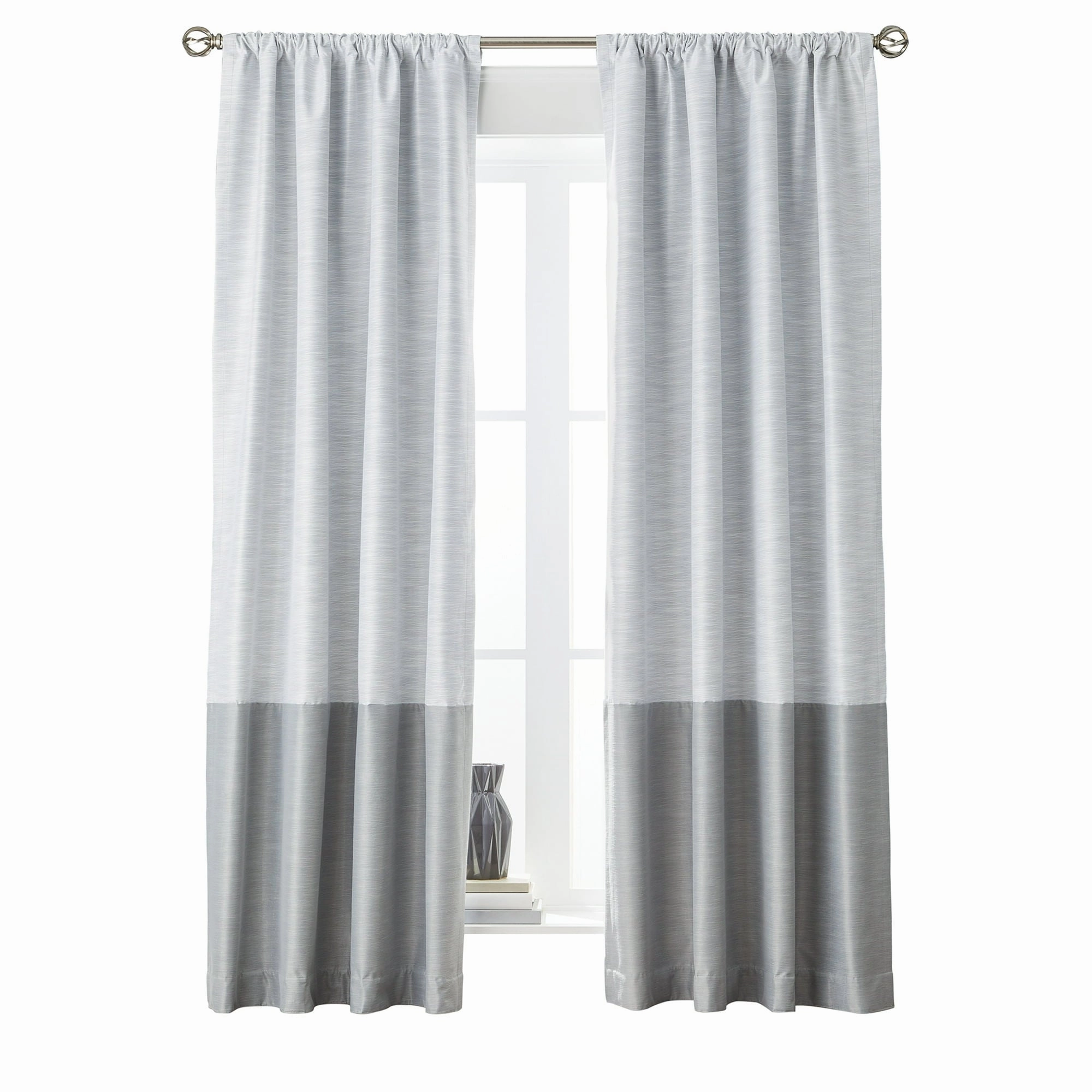 Better Homes & Gardens BHF174021717-41 Colorblock Rod Pocket & Back Tab Blackout Curtain Panel, 1PC, Silver, 50x84"