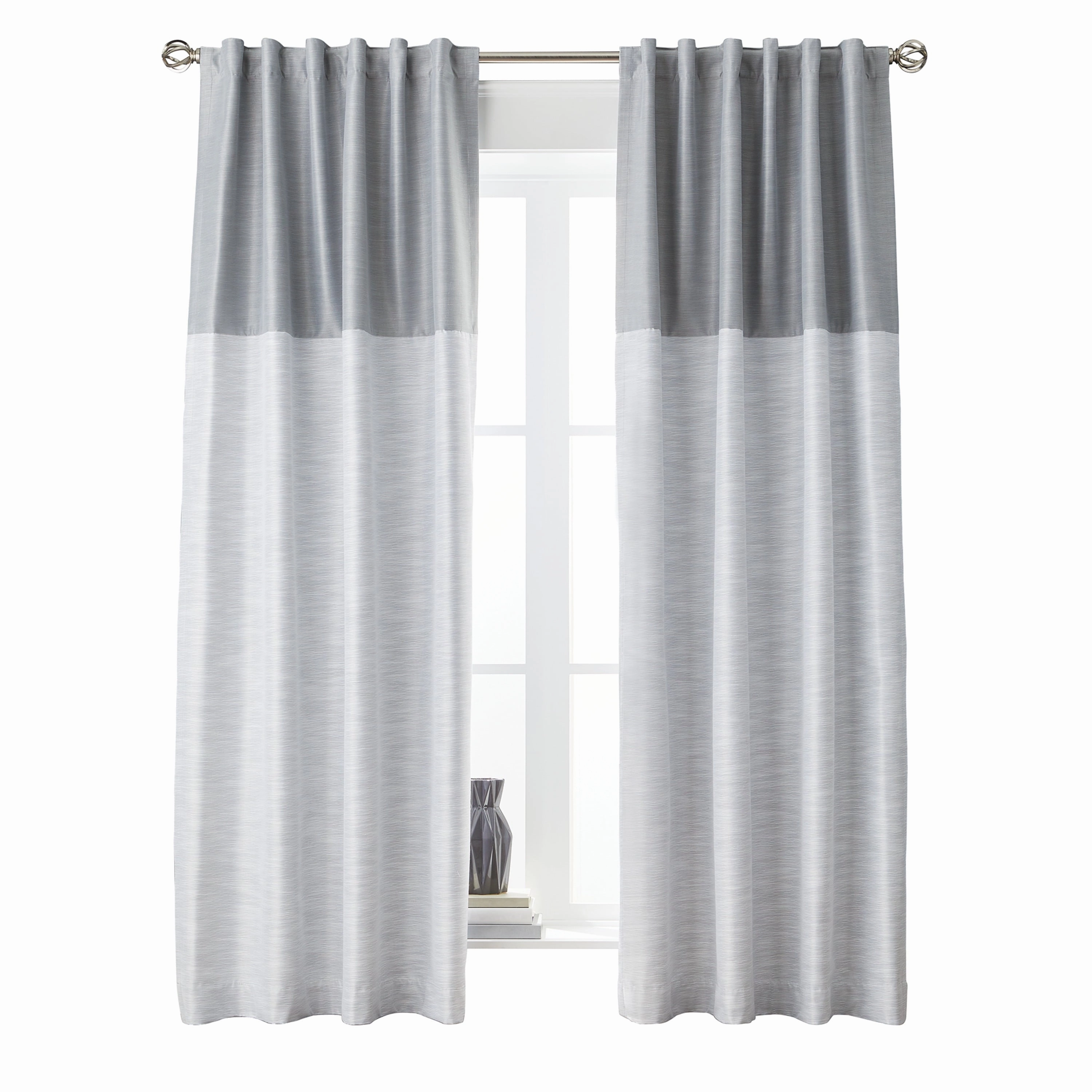 Better Homes & Gardens BHF174021717-41 Colorblock Rod Pocket & Back Tab Blackout Curtain Panel, 1PC, Silver, 50x84"