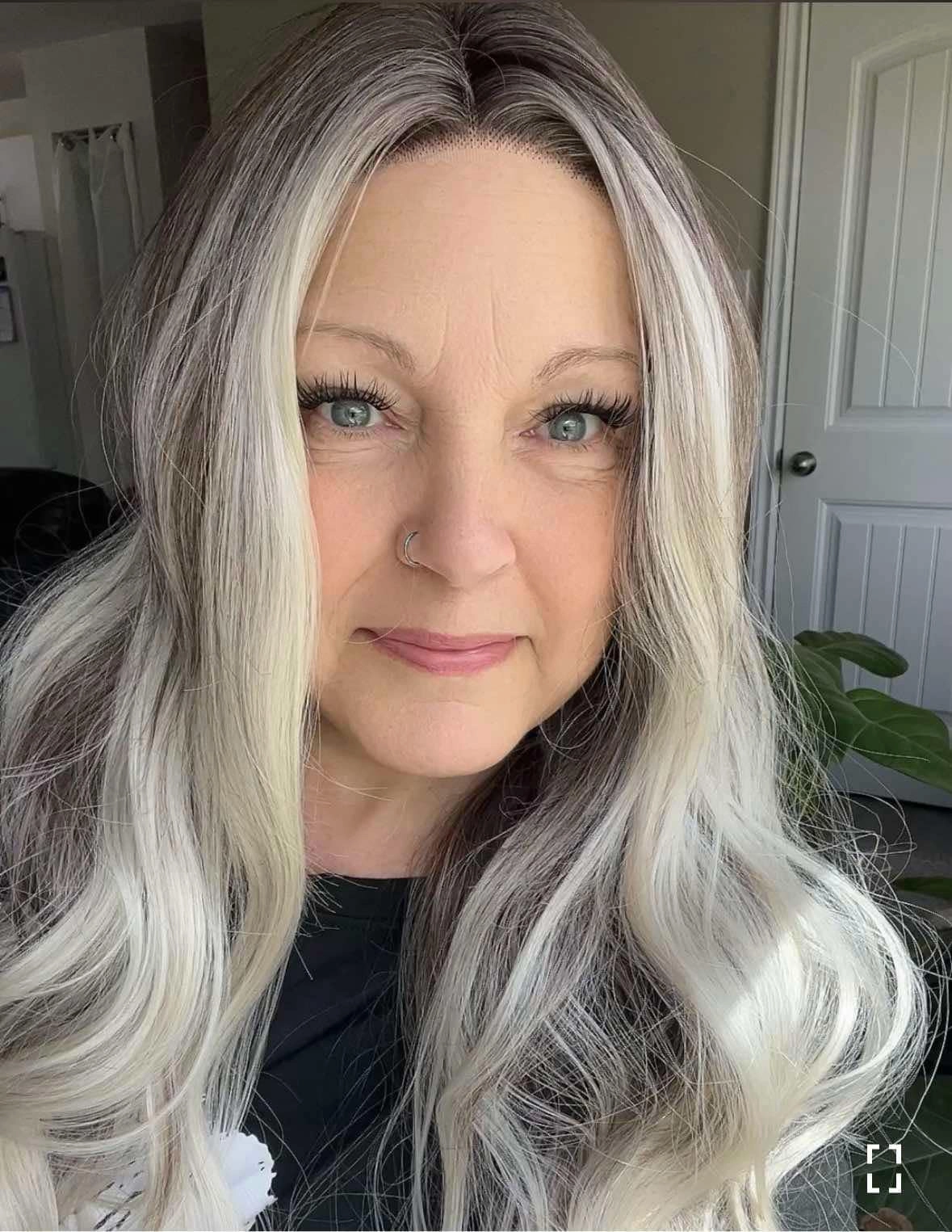 Brenda Collection-Holiday 26inches Ombre Grey blonde long Daily Lace Front wig Glueless