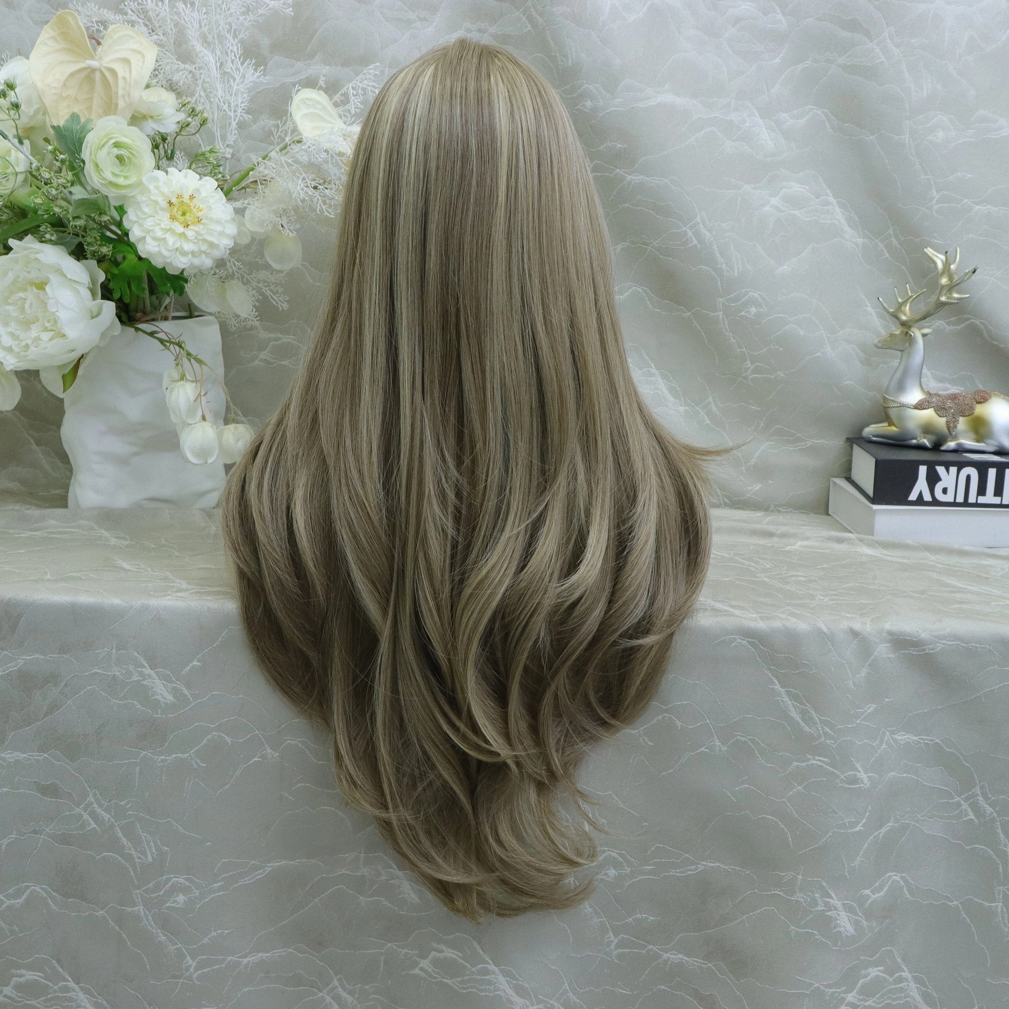 Brenda Collection-Leah Mocha Light Brown T Part Glueless Layer Styles Rootless 28inches Lace Front Wigs