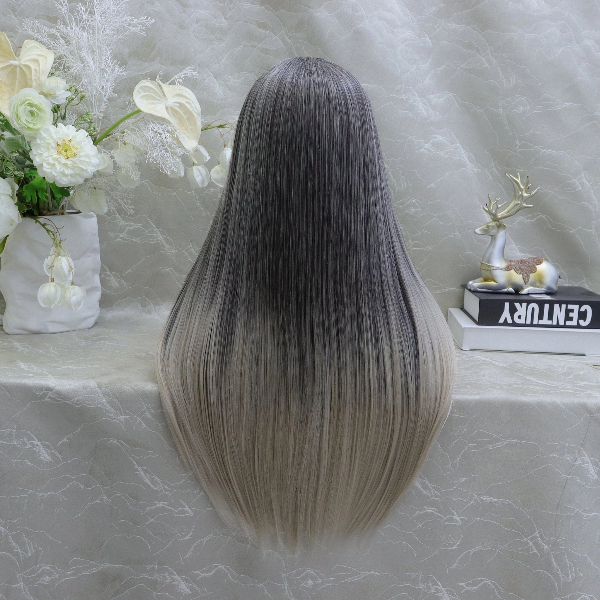 Brenda Collection-Luisa grey ombré straight style T-part lace front Glue less TS75-2414
