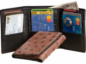Brown Ostrich Trifold Wallet