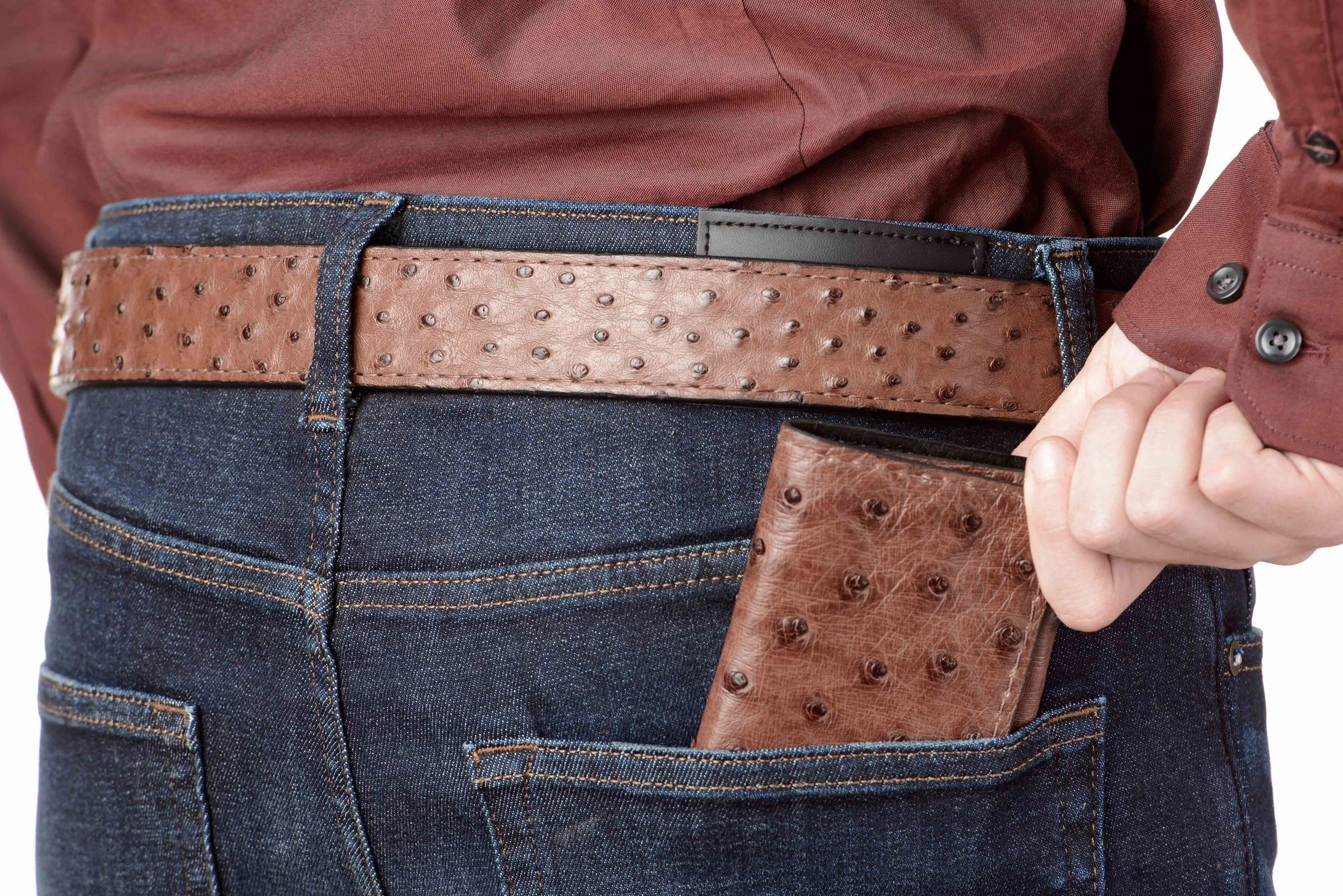Brown Ostrich Trifold Wallet