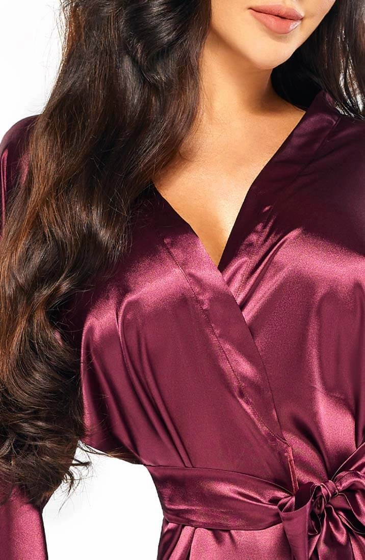Burgundy satin robe - Samira