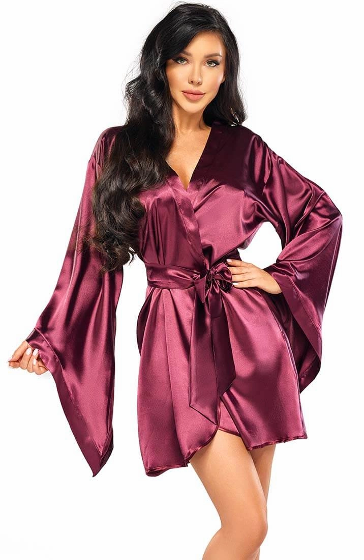 Burgundy satin robe - Samira