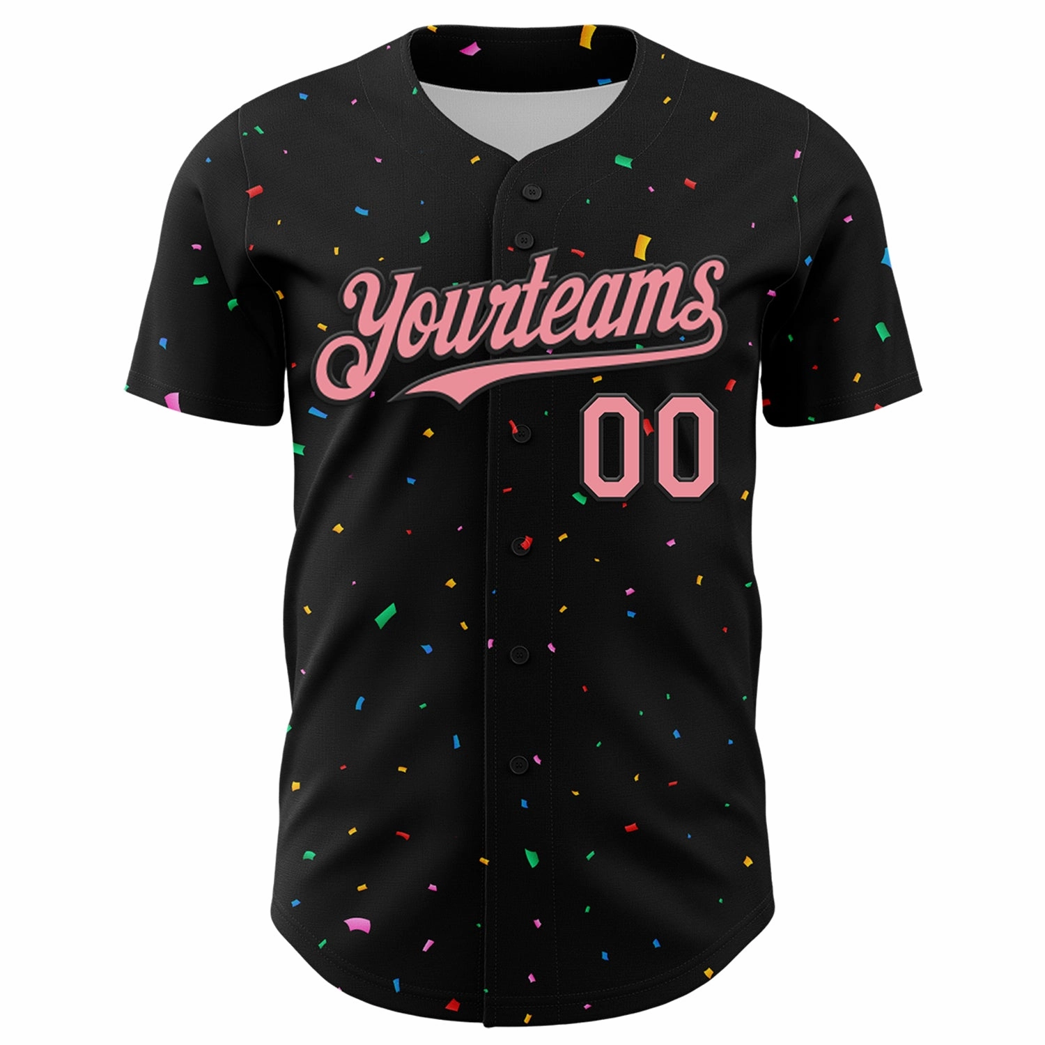 Custom Black Medium Pink 3D Pattern Design Confetti Authentic Baseball Jersey