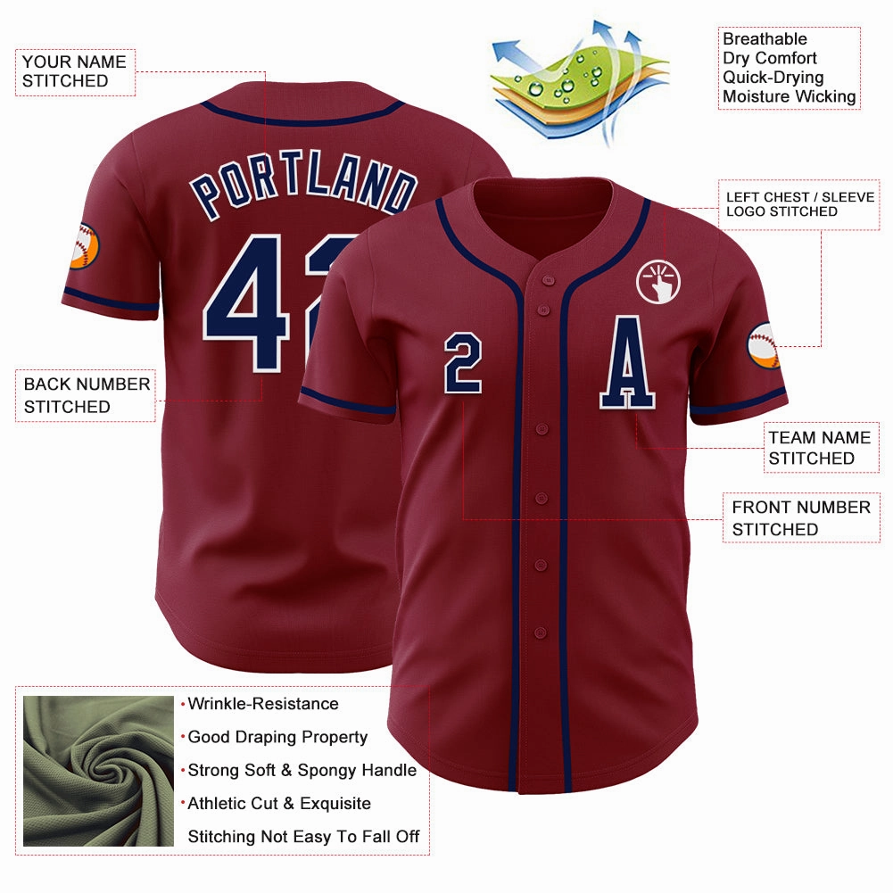 Custom Crimsom Navy-White Authentic Baseball Jersey