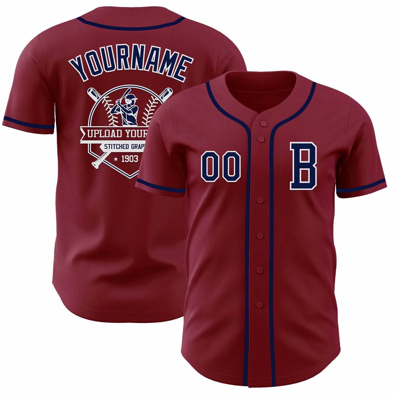 Custom Crimsom Navy-White Authentic Baseball Jersey