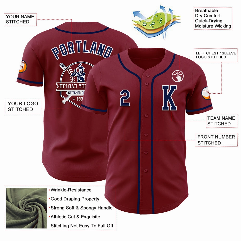 Custom Crimsom Navy-White Authentic Baseball Jersey