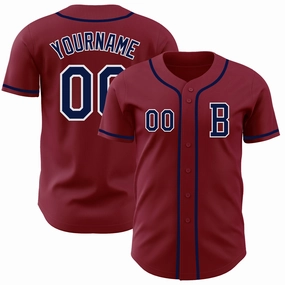 Custom Crimsom Navy-White Authentic Baseball Jersey
