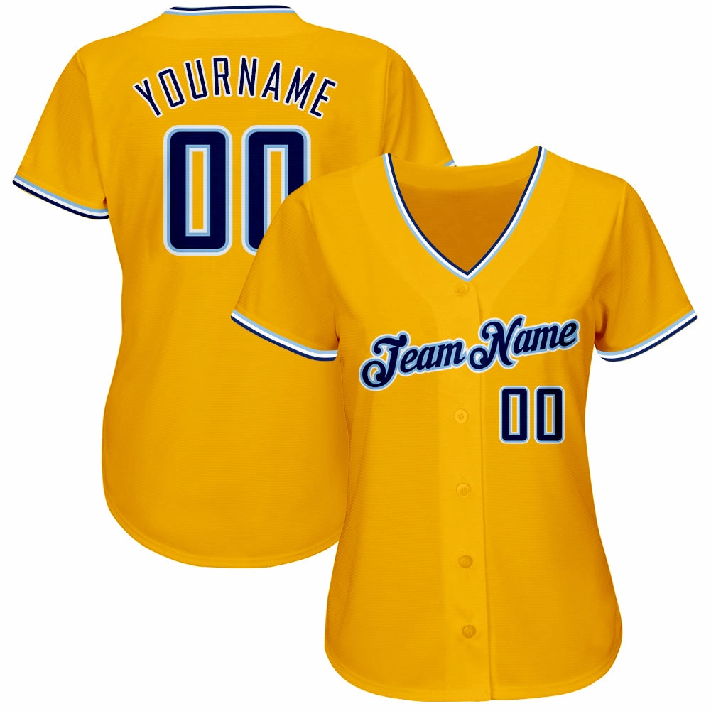 Custom Gold Navy-Light Blue Authentic Baseball Jersey