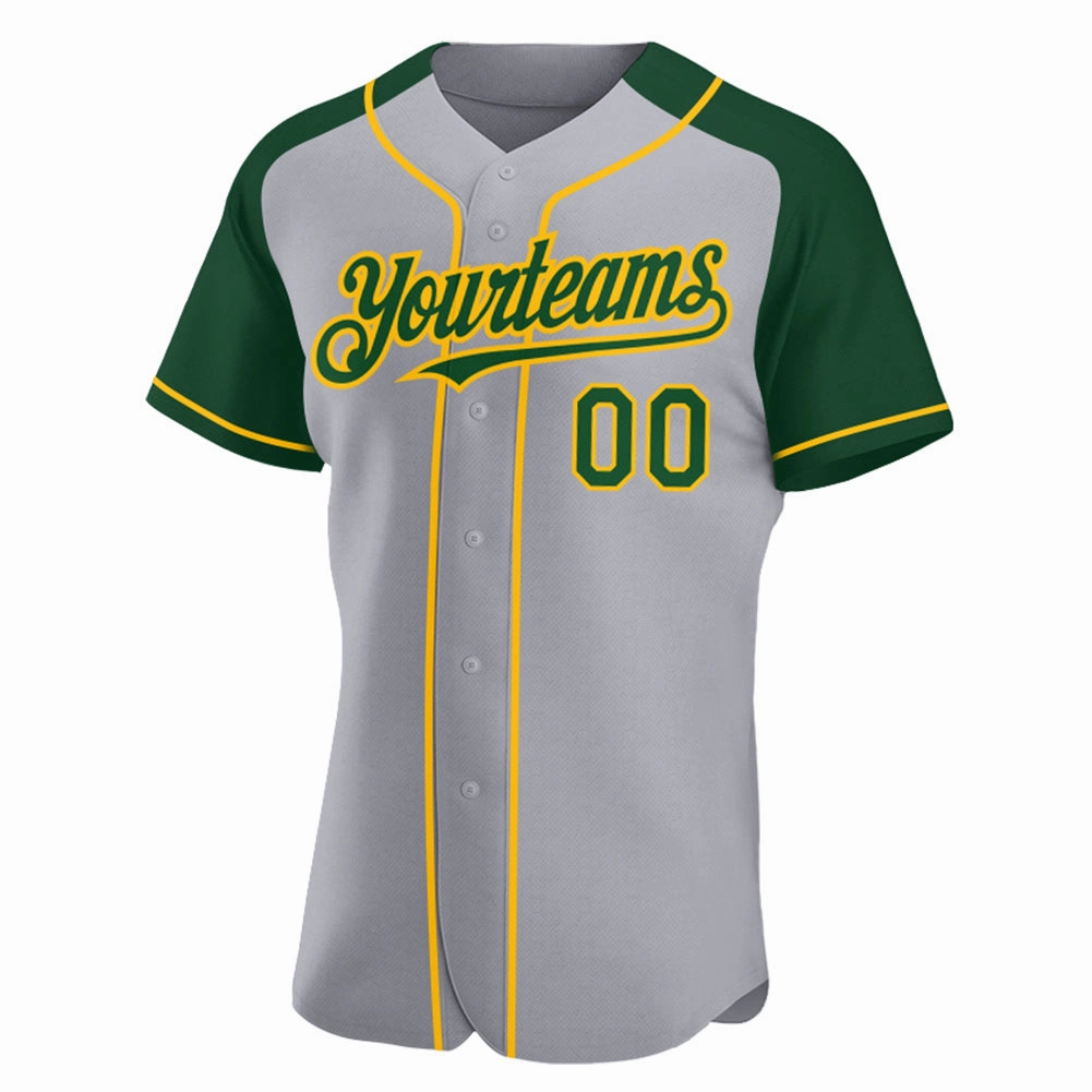 Custom Gray Green-Gold Authentic Raglan Sleeves Baseball Jersey