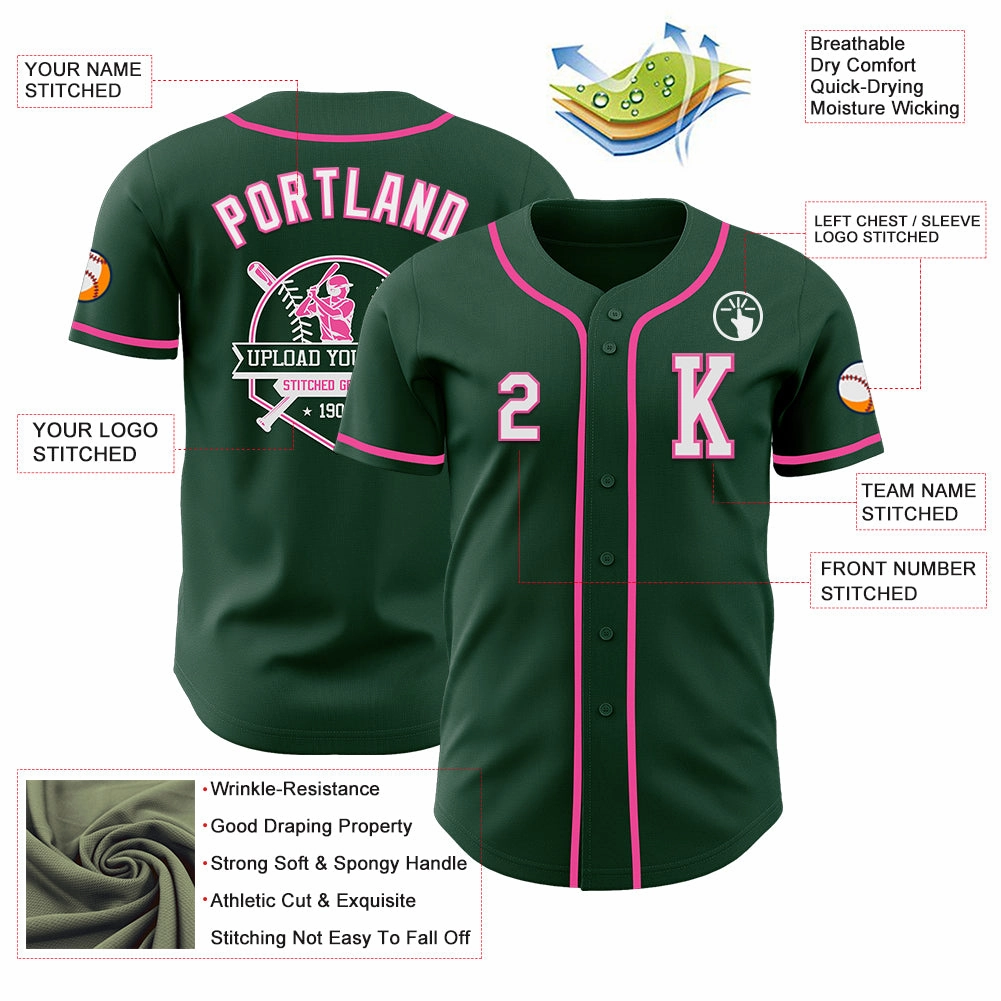 Custom Green White-Pink Authentic Baseball Jersey
