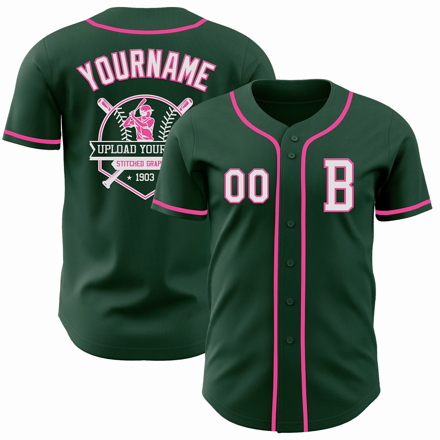 Custom Green White-Pink Authentic Baseball Jersey