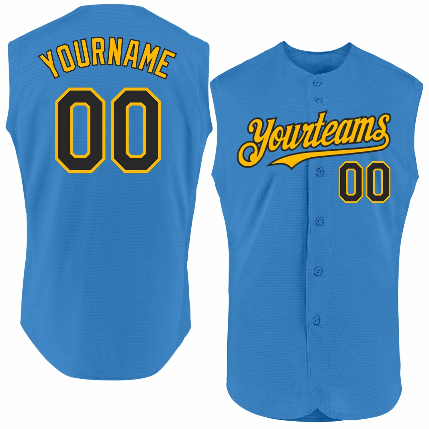 Custom Powder Blue Black-Gold Authentic Sleeveless Baseball Jersey