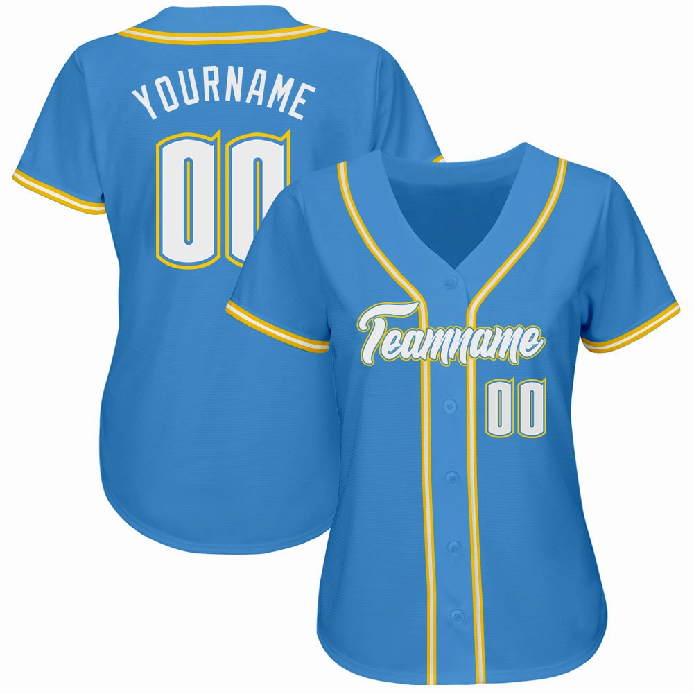 Custom Powder Blue White-Gold Authentic Baseball Jersey