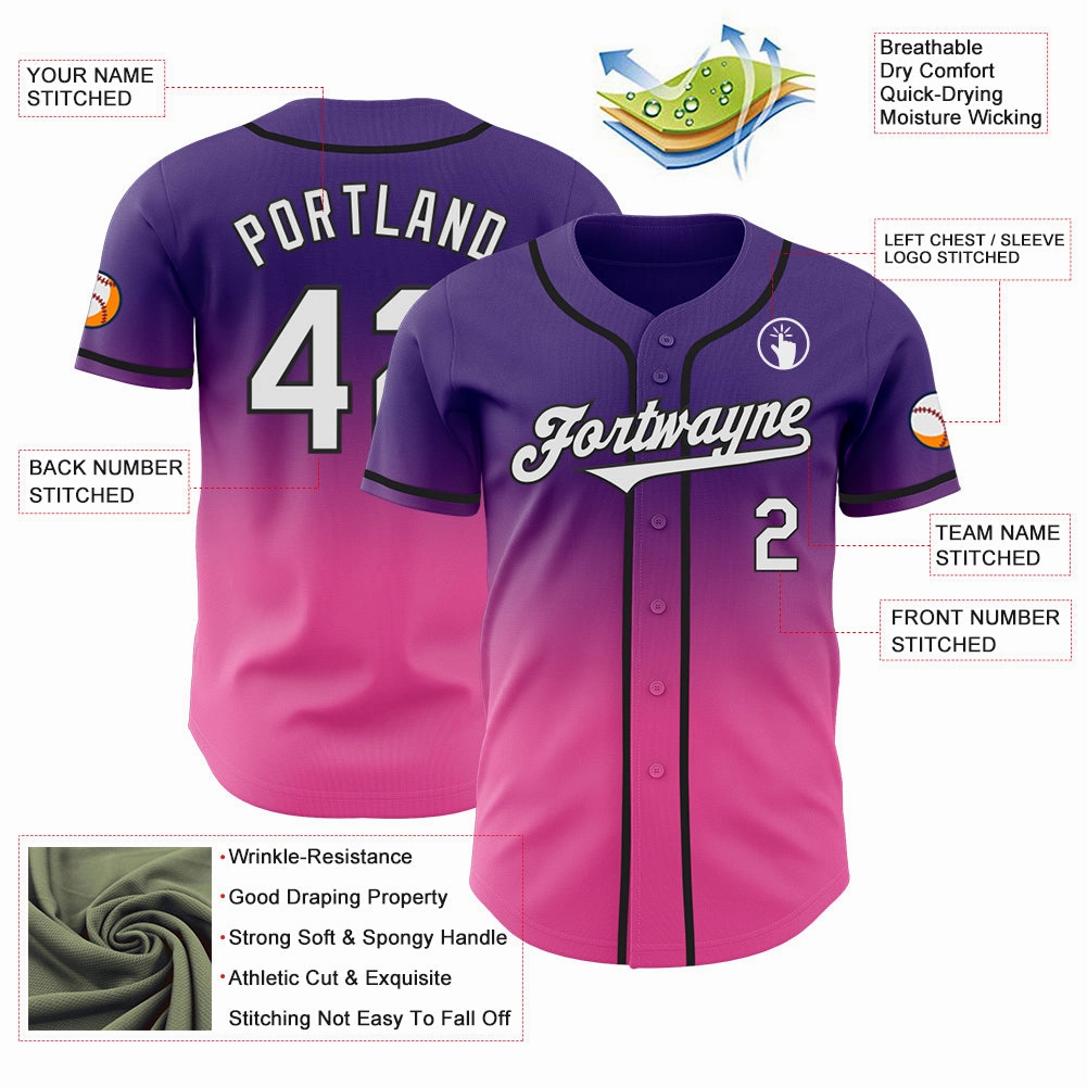 Custom Purple White Pink-Black Authentic Fade Fashion Baseball Jersey