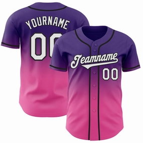 Custom Purple White Pink-Black Authentic Fade Fashion Baseball Jersey
