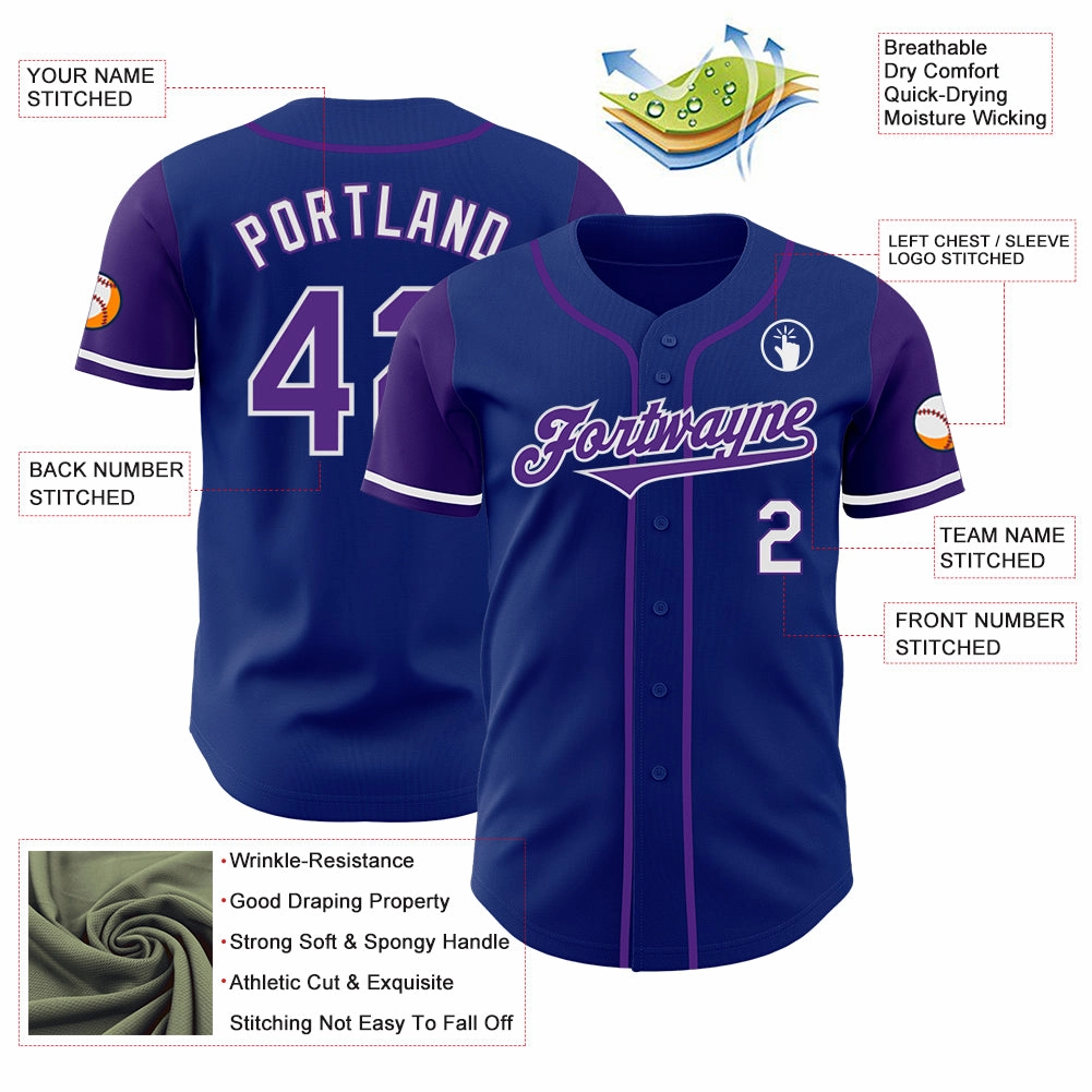 Custom Royal Purple-White Authentic Two Tone Baseball Jersey