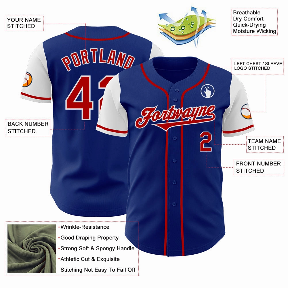 Custom Royal Red-White Authentic Two Tone Baseball Jersey