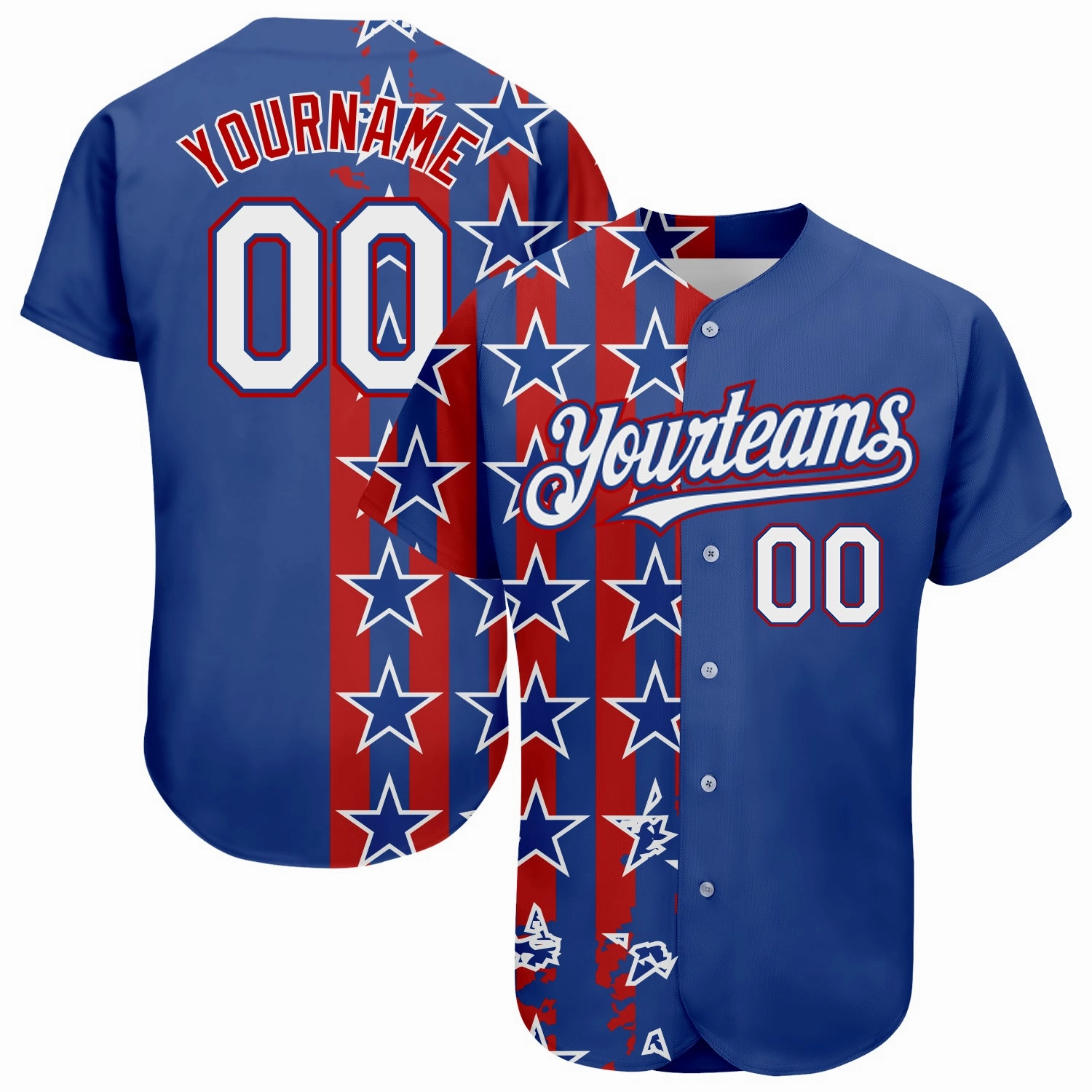 Custom Royal White Red 3D American Flag Authentic Baseball Jersey