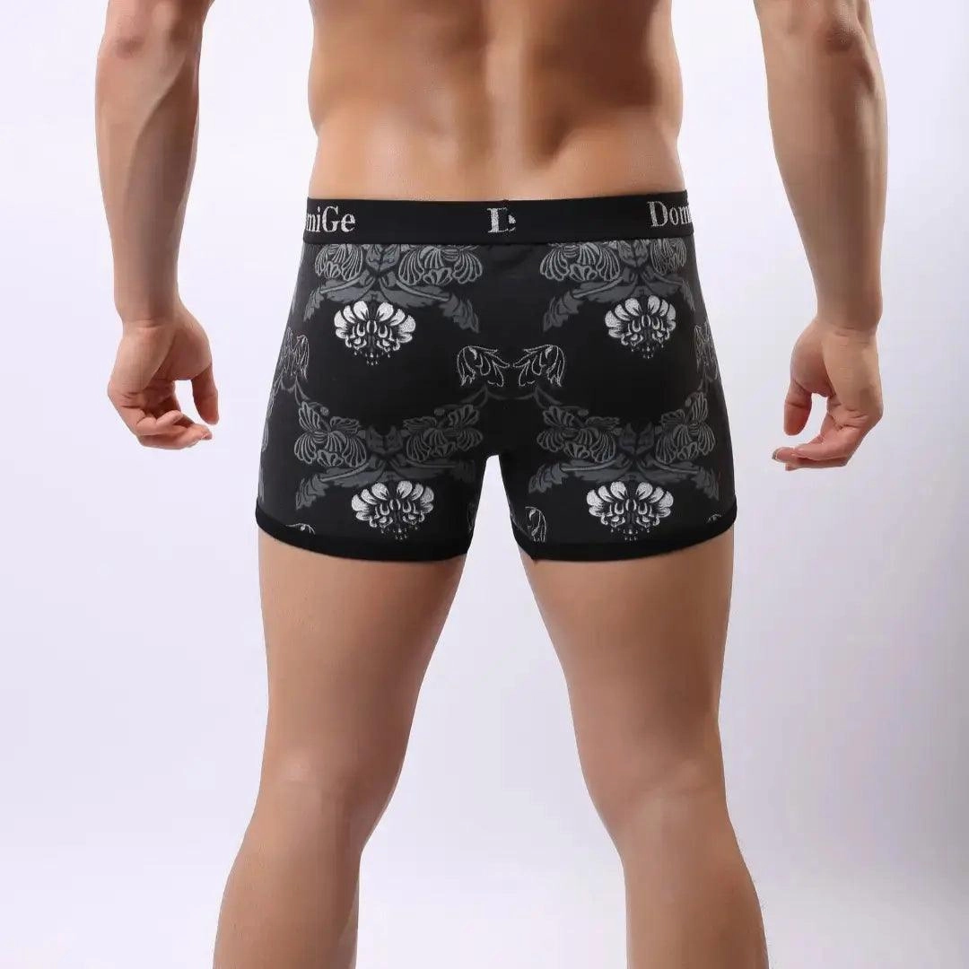 DomiGe Men's Black Floral Print Cotton Stretch Boxer Pouch Male Boxers