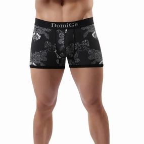 DomiGe Men's Black Floral Print Cotton Stretch Boxer Pouch Male Boxers