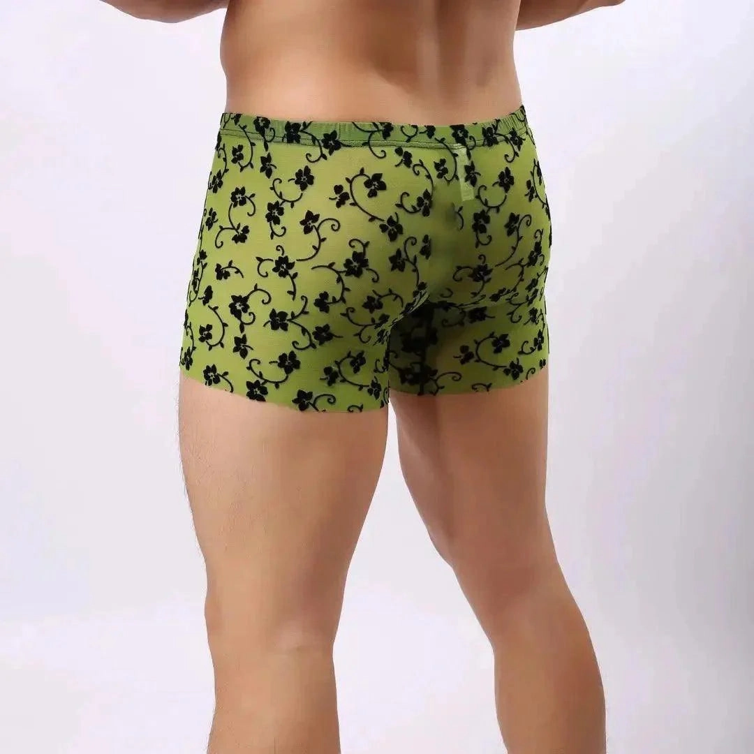 DomiGe Men's Flocking Boxer Briefs - Soft Mesh Pouch Underwear for Men