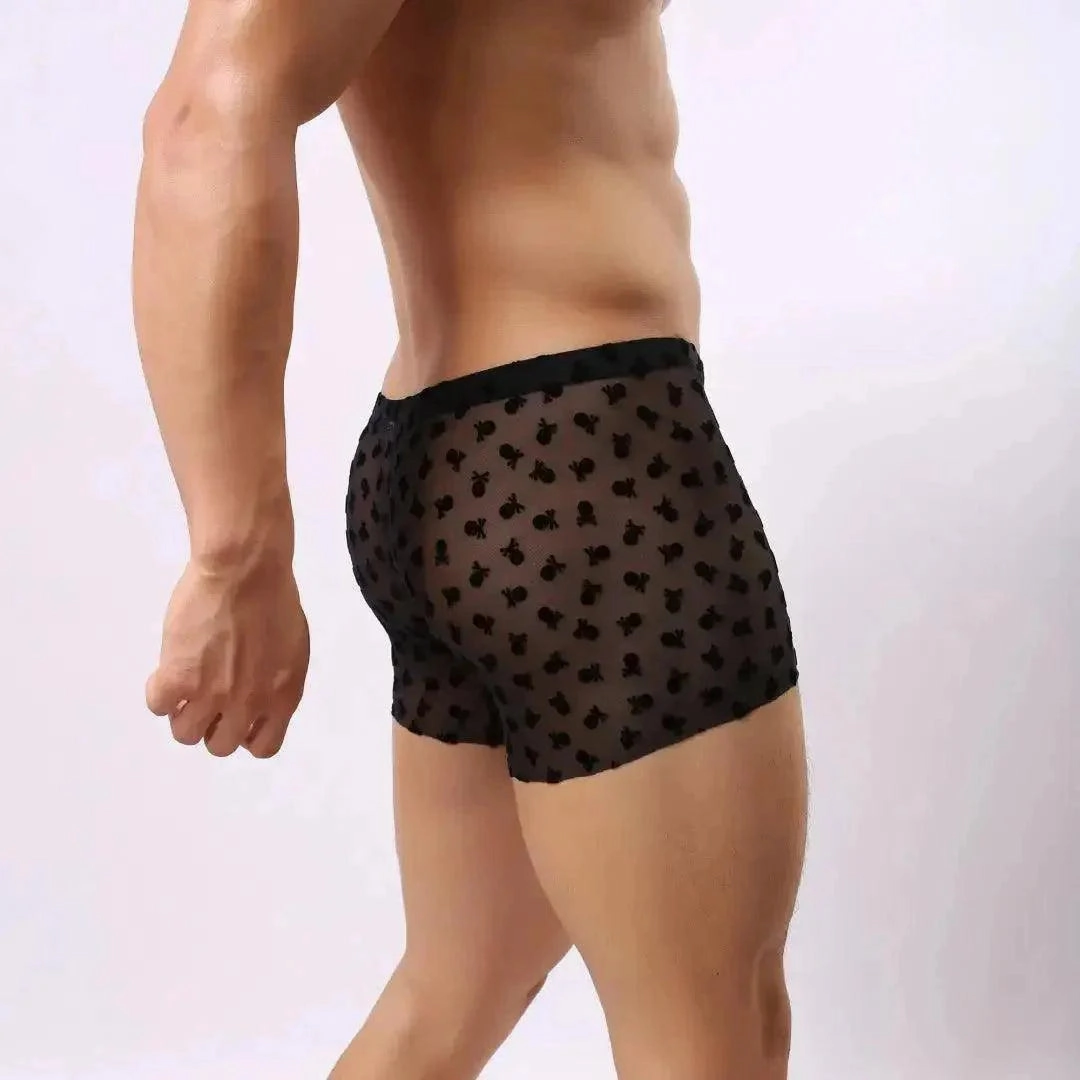 DomiGe Men's Flocking Boxer Briefs - Soft Mesh Pouch Underwear for Men