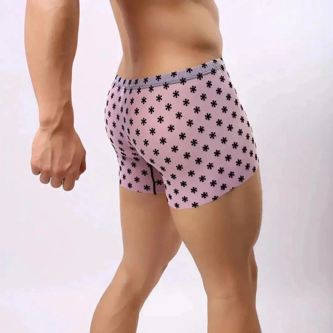DomiGe Men's Flocking Boxer Briefs - Soft Mesh Pouch Underwear for Men
