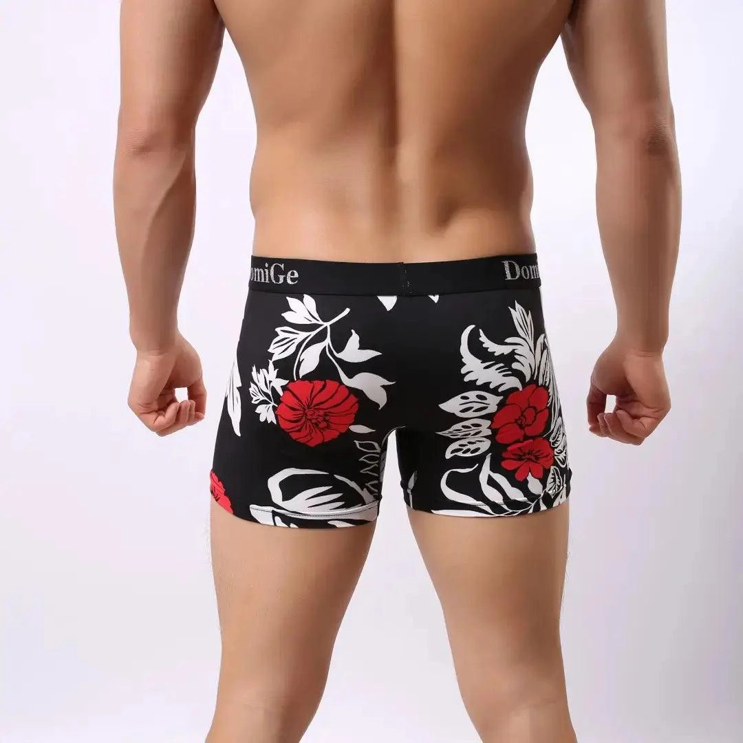 DomiGe Men's Mid-Rise Floral Printed Boxer Briefs Male Underwear