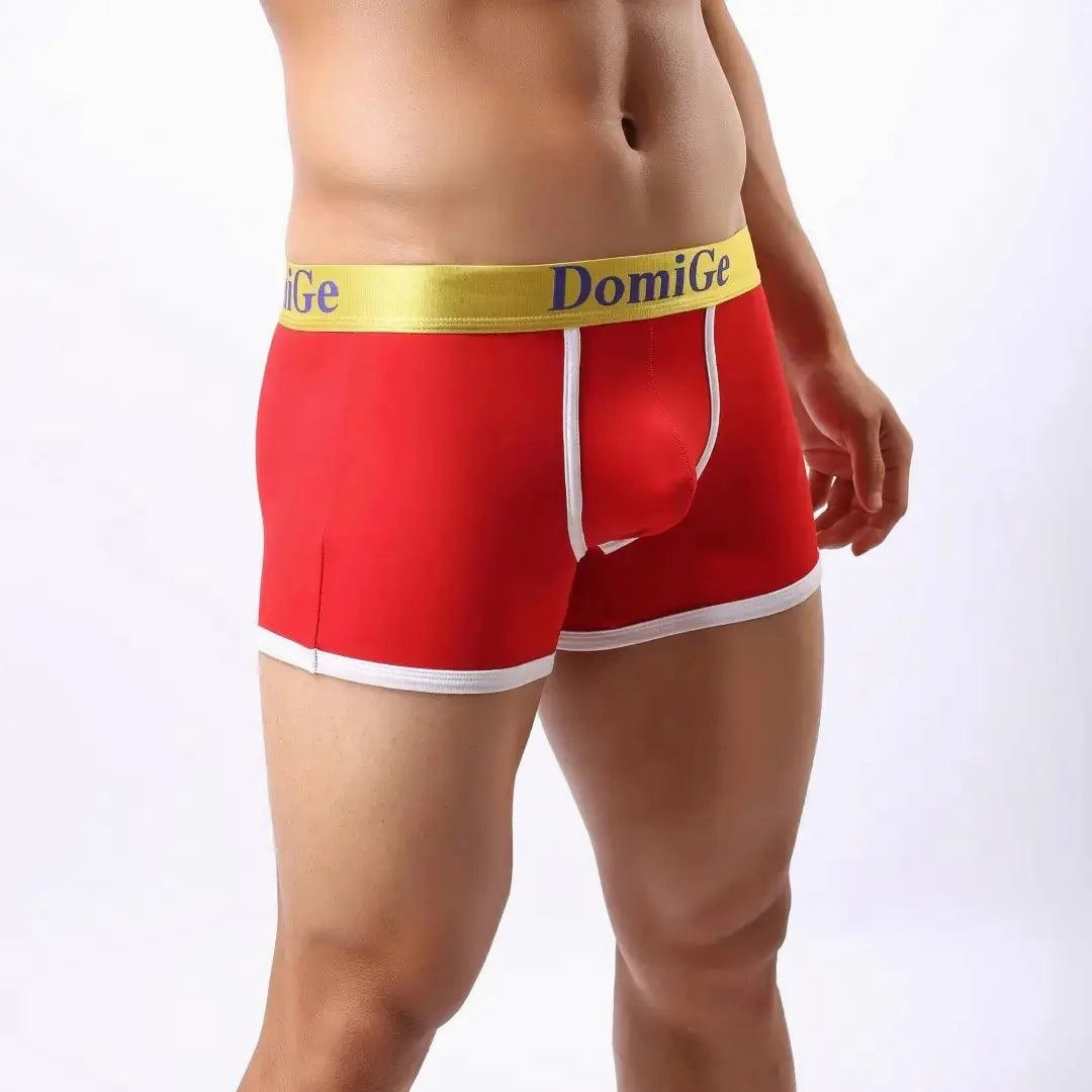 DomiGe Men's Mid-Waist Boxer Briefs U-Pouch Elastic Waistband Male Underwear