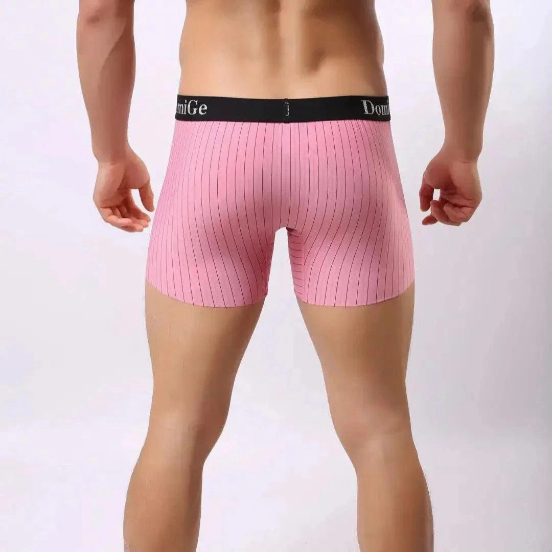 DomiGe Men's Striped Boxer Shorts - Ice Silk Mid-Rise Breathable Underwear