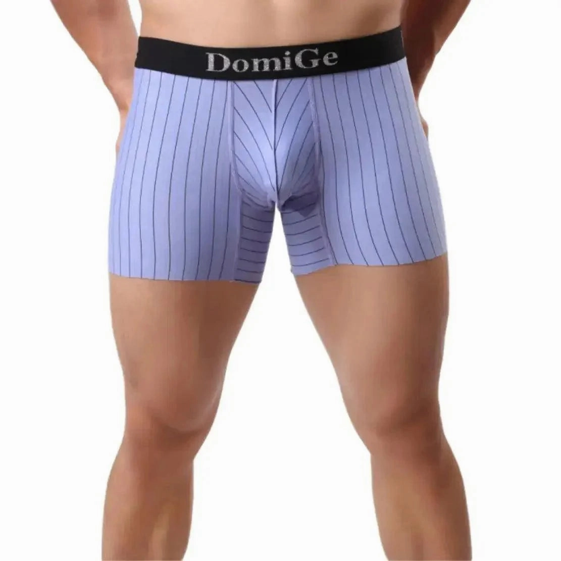 DomiGe Men's Striped Boxer Shorts - Ice Silk Mid-Rise Breathable Underwear