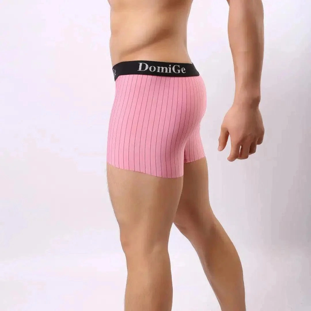 DomiGe Men's Striped Boxer Shorts - Ice Silk Mid-Rise Breathable Underwear