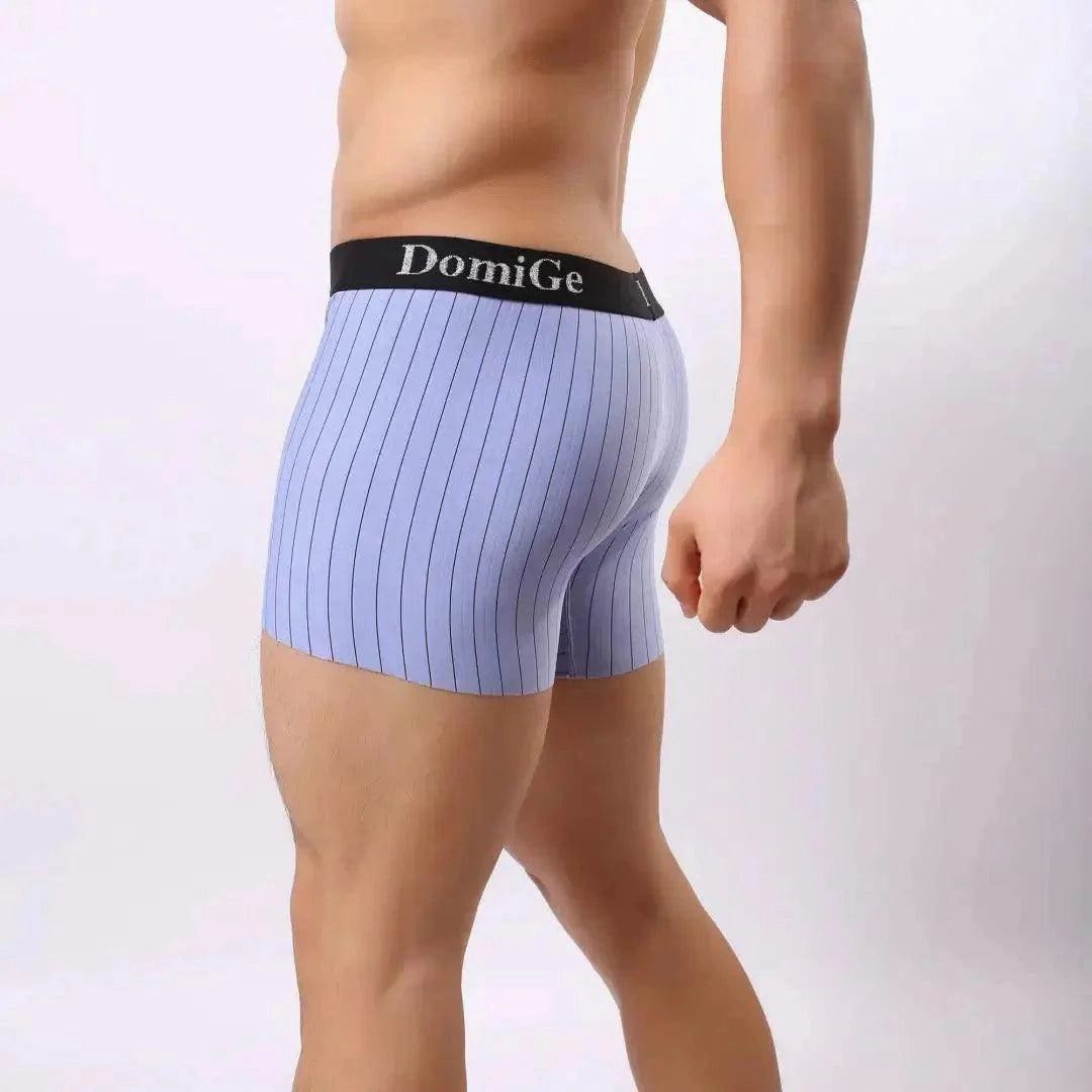DomiGe Men's Striped Boxer Shorts - Ice Silk Mid-Rise Breathable Underwear