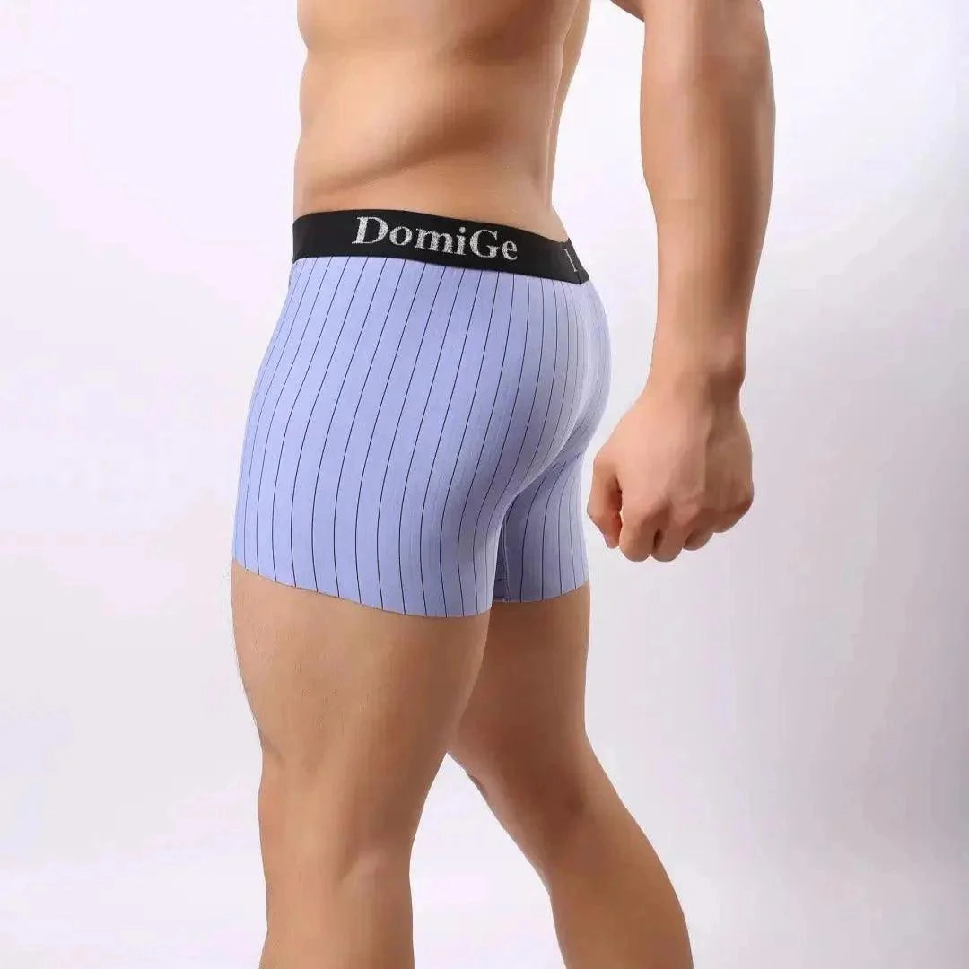 DomiGe Men's Striped Boxer Shorts - Ice Silk Mid-Rise Breathable Underwear