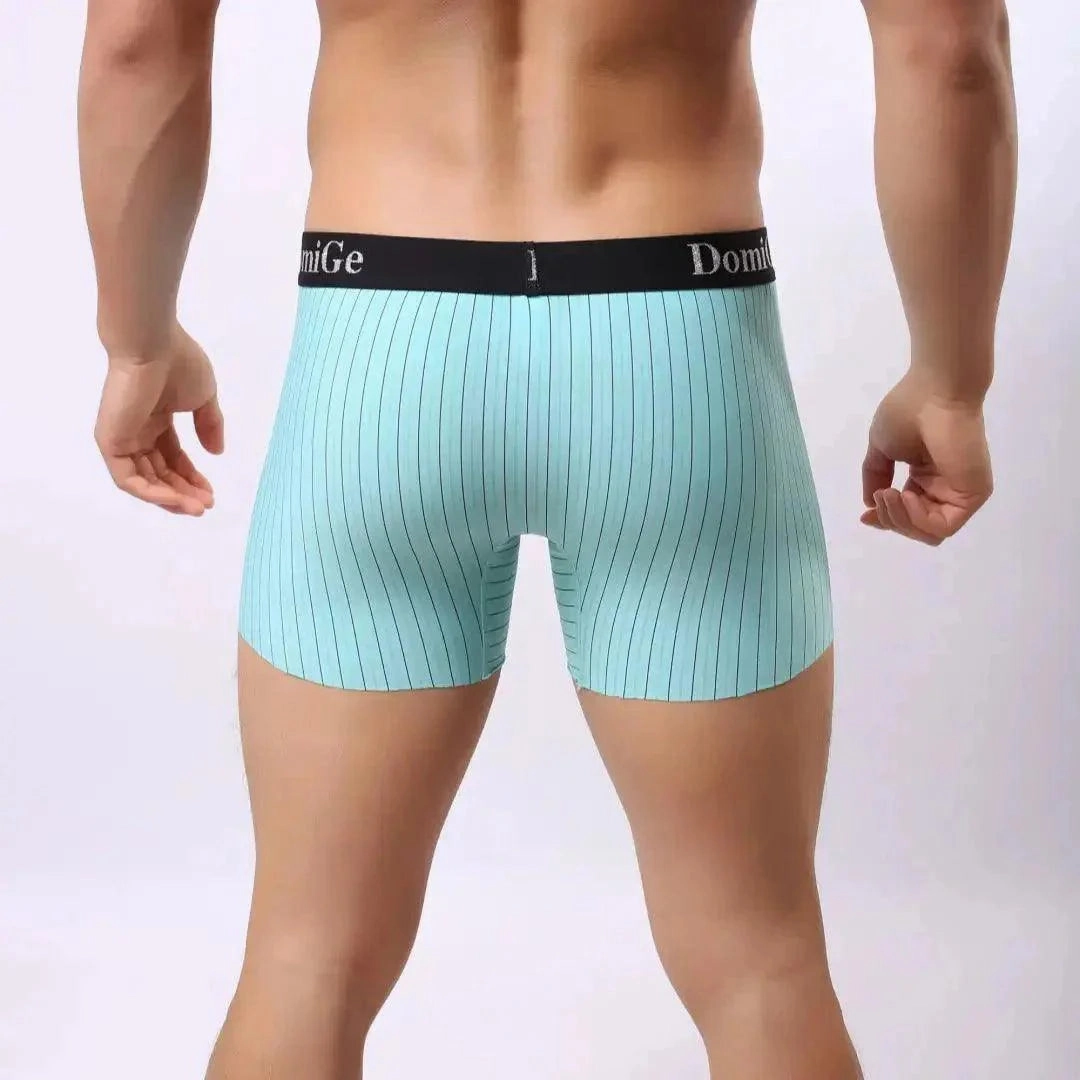 DomiGe Men's Striped Boxer Shorts - Ice Silk Mid-Rise Breathable Underwear