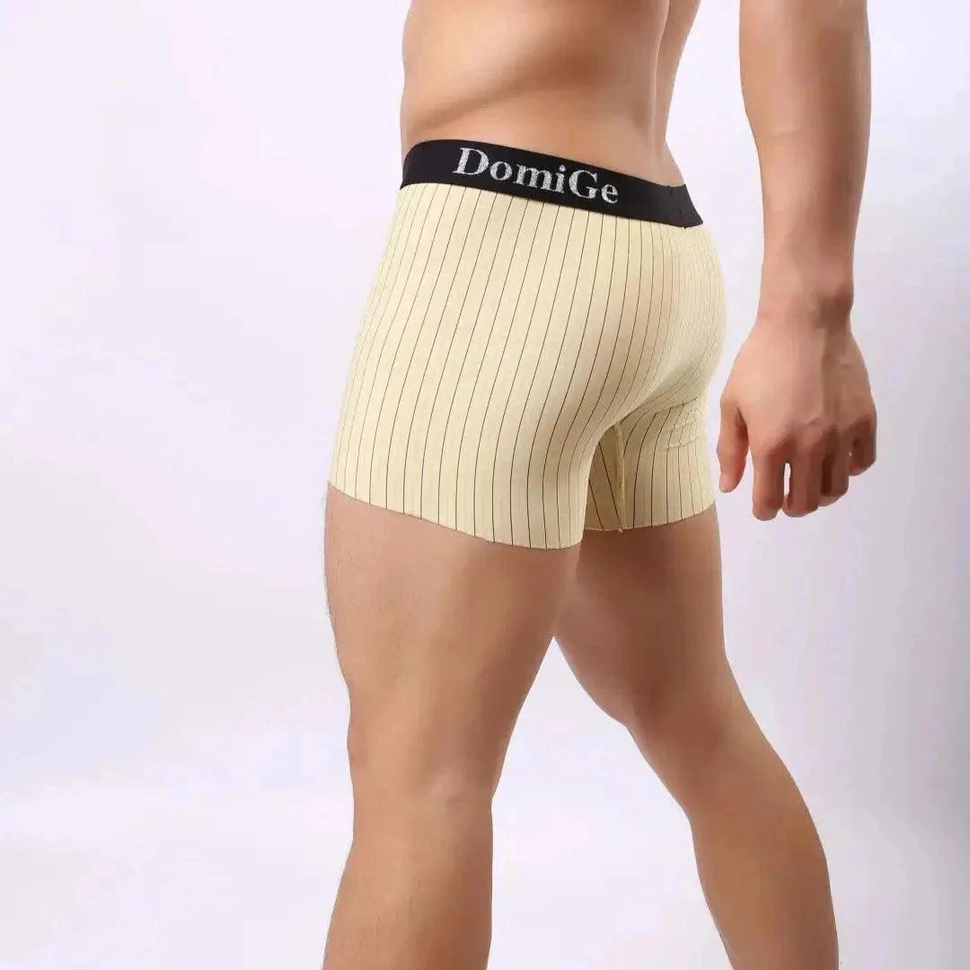 DomiGe Men's Striped Boxer Shorts - Ice Silk Mid-Rise Breathable Underwear