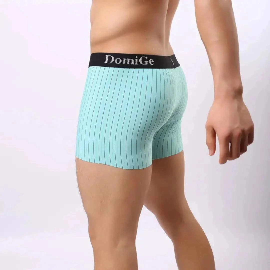 DomiGe Men's Striped Boxer Shorts - Ice Silk Mid-Rise Breathable Underwear