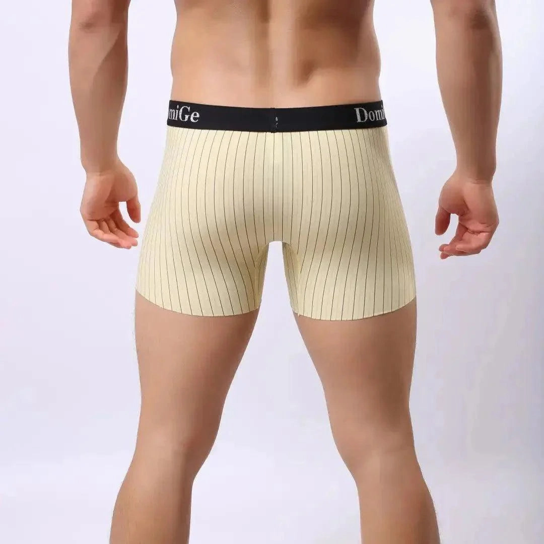 DomiGe Men's Striped Boxer Shorts - Ice Silk Mid-Rise Breathable Underwear
