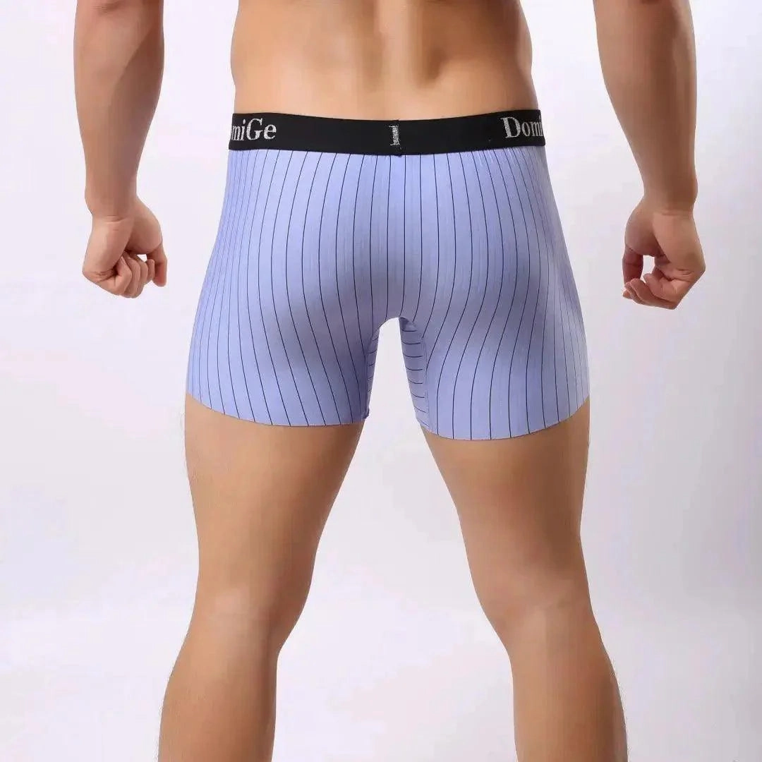 DomiGe Men's Striped Boxer Shorts - Ice Silk Mid-Rise Breathable Underwear