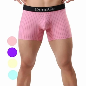 DomiGe Men's Striped Boxer Shorts - Ice Silk Mid-Rise Breathable Underwear