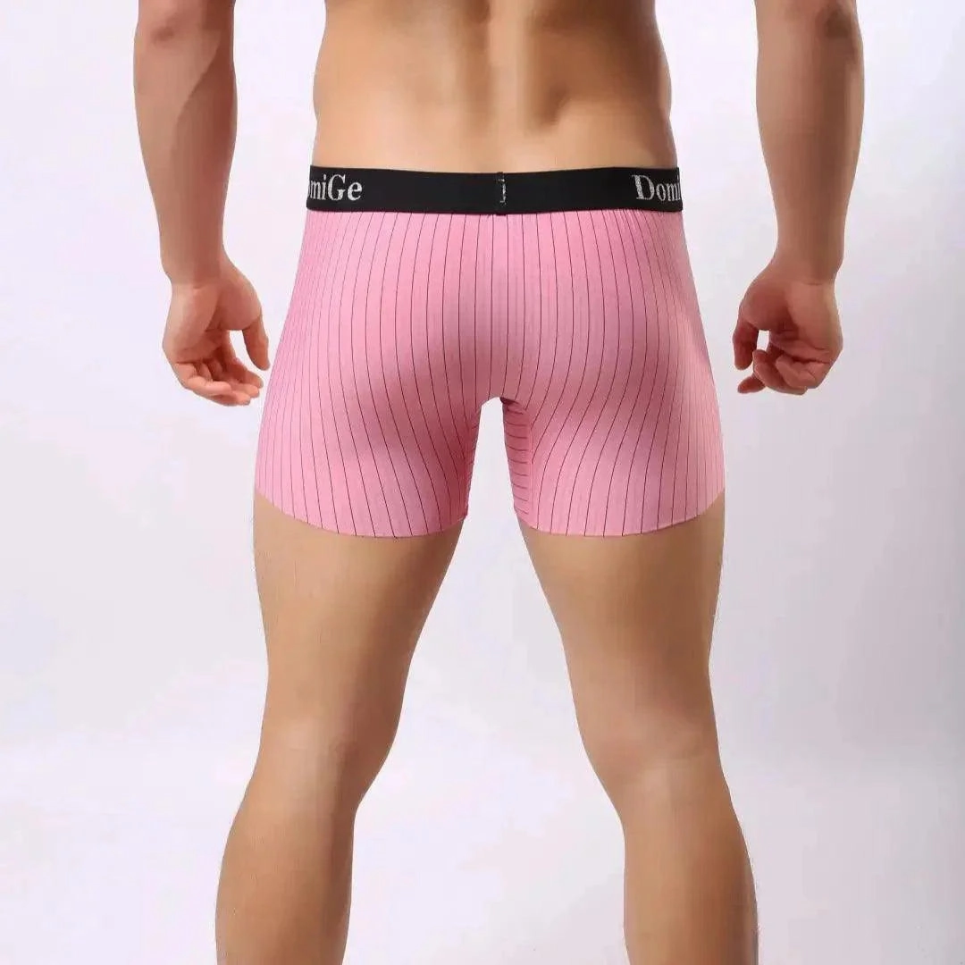 DomiGe Men's Striped Boxer Shorts - Ice Silk Mid-Rise Breathable Underwear