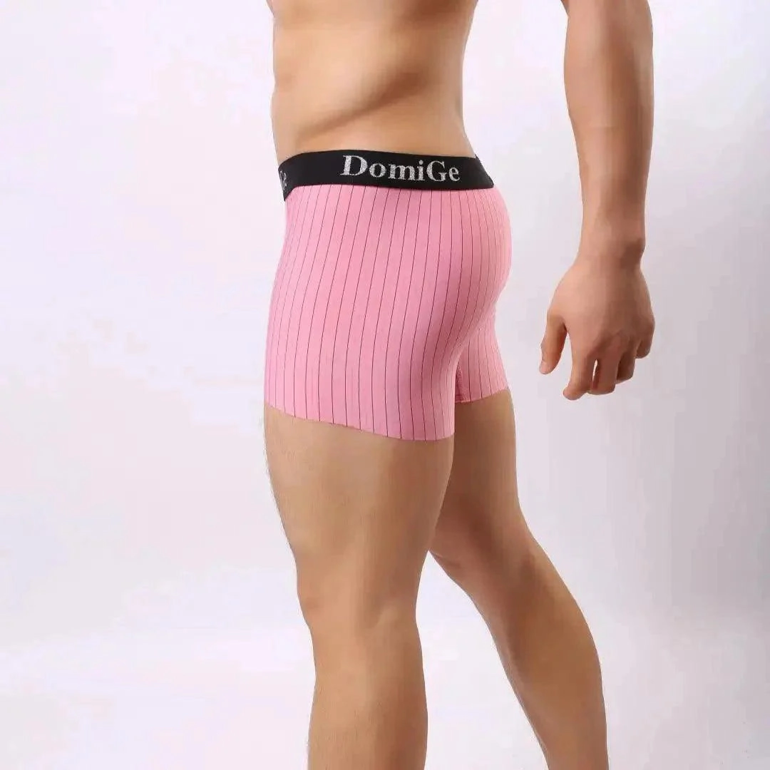 DomiGe Men's Striped Boxer Shorts - Ice Silk Mid-Rise Breathable Underwear