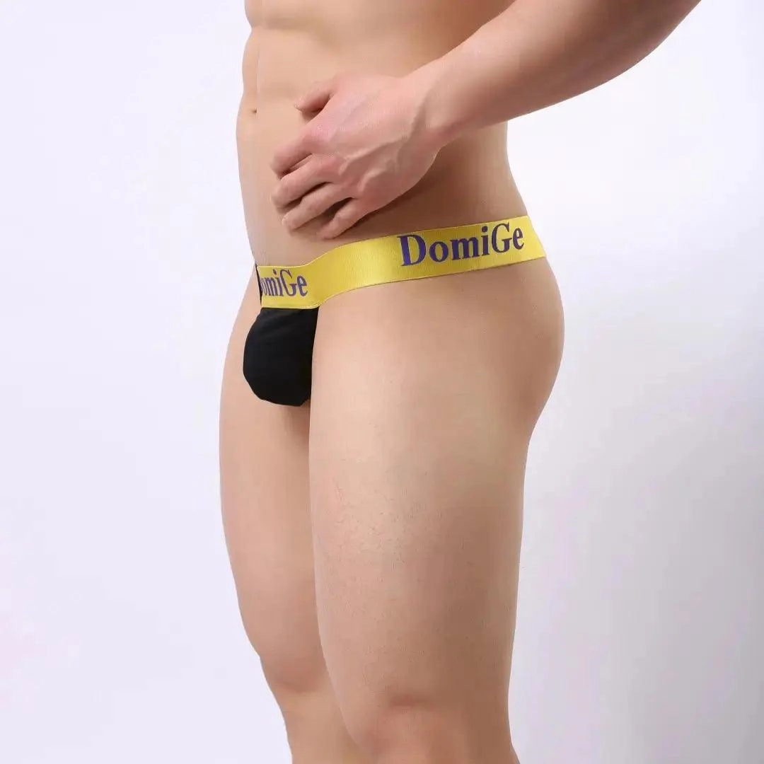 DomiGe Men's T-Back Thong Adjustable Waistband Logo Male Underwear