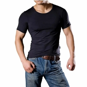 Dominik Men's Short Sleeve Undershirt - Black Tencel Blend