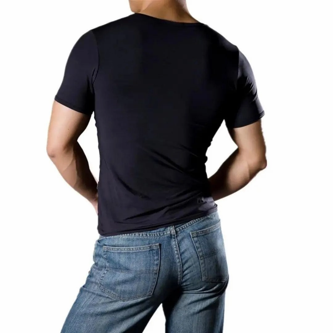 Dominik Men's Short Sleeve Undershirt - Black Tencel Blend