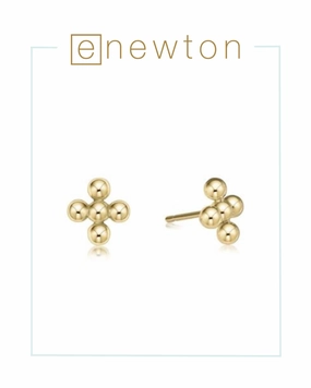 E Newton Classic Beaded Signature Cross 4mm Bead Stud - Gold
